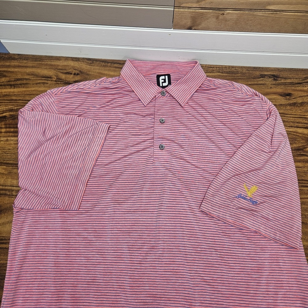 FootJoy FJ Men's Short Sleeve Pinstrip Polo‎ Shirt Sz Lg Pink Golden Eagle Golf